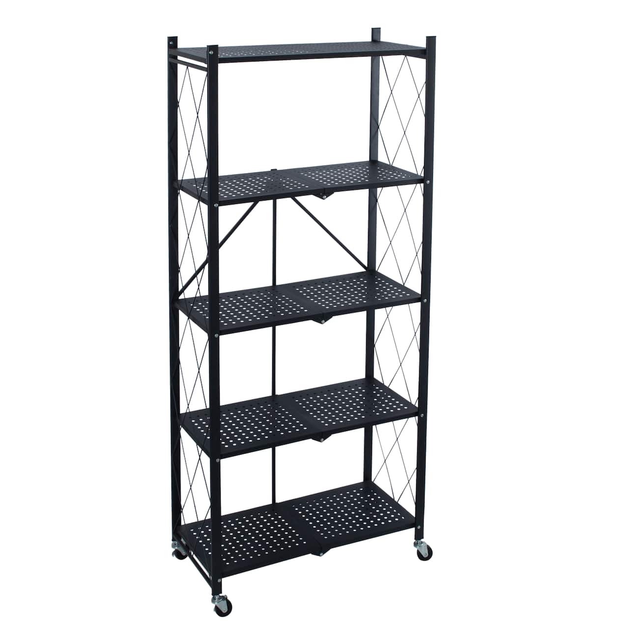 Organize It All Black 5-Tier Foldable Metal Rack with Wheels
